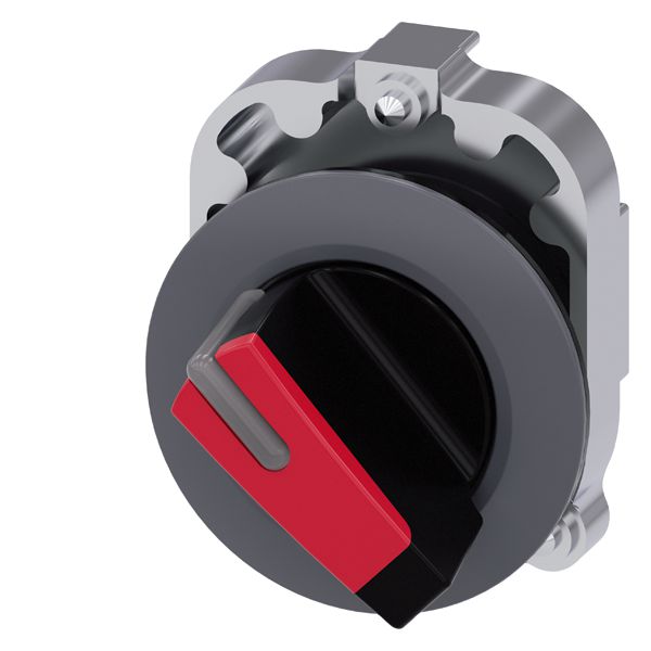 SELECTOR SWITCH, CAN BE ILLUM., 30MM, ROUND, METAL, MATT, RED, SHORT SELECTOR SWITCH, FRONT RING FOR FLAT INSTALL., LATCHING, ACTUATING ANGLE 90 DEG., 10 30H/13 30H