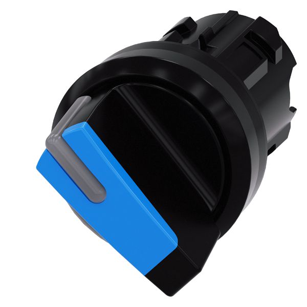 Selector switch, can be illum., 22mm, round, plastic, blue, short selector switch, 2 switch positions o-i, latching, actuating angle 90 deg., 10 30h/13 30h