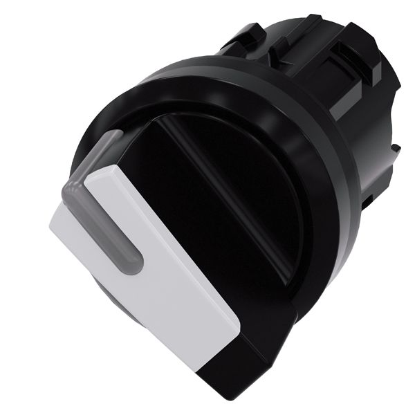 Selector switch, can be illum., 22mm, round, plastic, black, white, short selector switch, 2 switch positions o-i, latching, actuating angle 90 deg., 10 30h/1330h