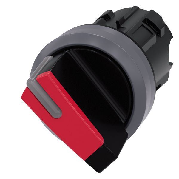 SELECTOR SWITCH, CAN BE ILLUM., 22MM, ROUND, PLASTIC WITH METAL FRONT RING, RED, SHORT SELECTOR SWITCH, 2 SWITCH POSITIONS O-I, LATCHING, ACTUATING ANGLE 90 DEG., 10 30H/13 30H