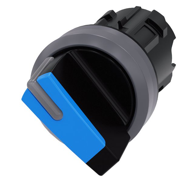 SELECTOR SWITCH, CAN BE ILLUM., 22MM, ROUND, PLASTIC WITH METAL FRONT RING, BLUE, SHORT SELECTOR SWITCH, 2 SWITCH POSITIONS O-I, LATCHING, ACTUATING ANGLE 90 DEG., 10 30H/13 30H