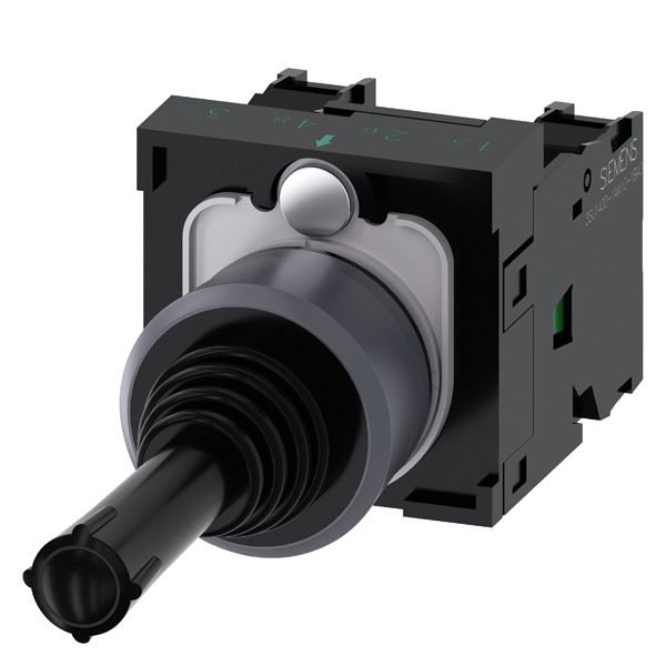 COORDINATE SWITCH. 22MM. ROUND. PLASTIC WITH METAL FRONT RING. BLACK. 2 SWITCH POSITIONS. HORIZONTAL. MOM. CONTACT TYPE. WITHOUT MECH. INTERLOCK IN THE O POSITION. WITH HOLDER. 1NO. 1NO. SCREW TERMINAL