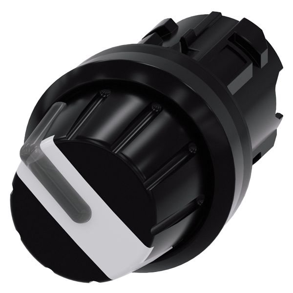 Selector switch, can be illum., 22mm, round, plastic, black, white, rotary knob, 2 switch positions o-i, latching, actuating angle 90 deg., 10 30h/13 30h