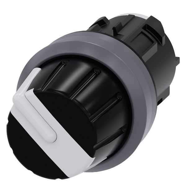 SELECTOR SWITCH, CAN BE ILLUM., 22MM, ROUND, PLASTIC WITH METAL FRONT RING, WHITE, ROTARY KNOB, 4 SWITCH POSITIONS O-I-II-III, LATCHING, ACTUATING ANGLE 4X90 DEG., 3H/6H/9H/12H