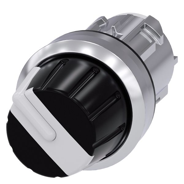Selector switch, 22mm, round, metal, shiny, white, rotary knob, 4 switch positions o-i-ii-iii, latching, actuating angle 4x90 deg., 3h/6h/9h/12h