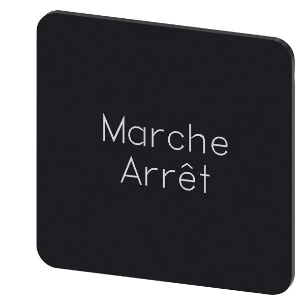LABELING PLATE SNAP-ON OR SELF-ADHESIVE FOR LABEL HOLDER, LABEL SIZE 27 X 27MM,LABEL BLACK, LETTERING WHITE, WITH INSCRIPTION ARRET-MARCHE
