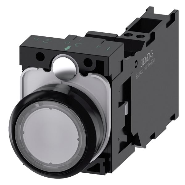 ILLUMINATED PUSHBUTTON. 22MM. ROUND. PLASTIC. CLEAR. FLAT BUTTON. MOMENTARY CONTACT TYPE. WITH HOLDER. 1NO+1NC. LED MODULE. WITH INTEGRATED LED 110V AC. SPRING-TYPE TERMINAL
