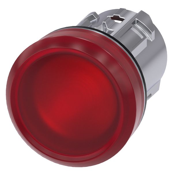 Indicator light, 22mm, round, metal, shiny, red, smooth lens
