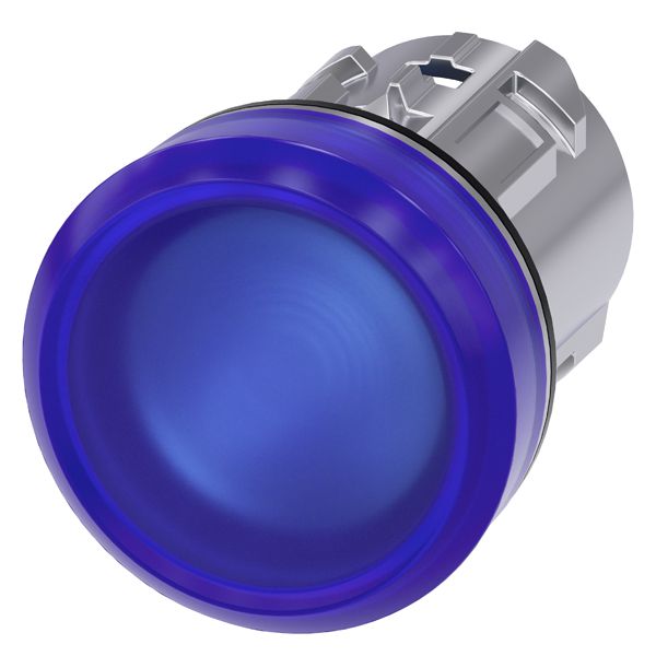 Indicator light, 22mm, round, metal, shiny, blue, smooth lens