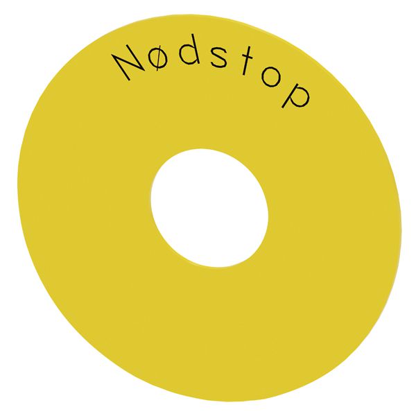 ROUND BACKING PLATE, FOR EM. STOP MUSH. PUSHBUTTON, YELLOW, SELF-ADHESIVE, EXTERNAL DIAMETER 75MM, INTERNAL DIAMETER 23MM, WITH INSCRIPTION NODSTOP