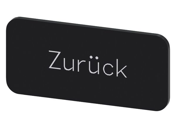 LABELING PLATE SNAP-ON OR SELF-ADHESIVE FOR LABEL HOLDER, LABEL SIZE 12.5 X 27MM, LABEL BLACK, LETTERING WHITE, WITH INSCRIPTION ZURUECK
