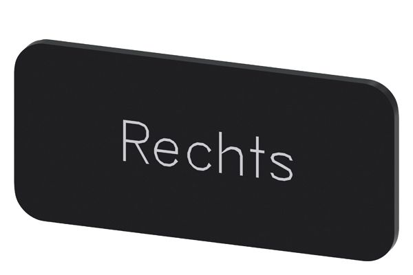 LABELING PLATE SNAP-ON OR SELF-ADHESIVE FOR LABEL HOLDER, LABEL SIZE 12.5 X 27MM, LABEL BLACK, LETTERING WHITE, WITH INSCRIPTION RECHTS