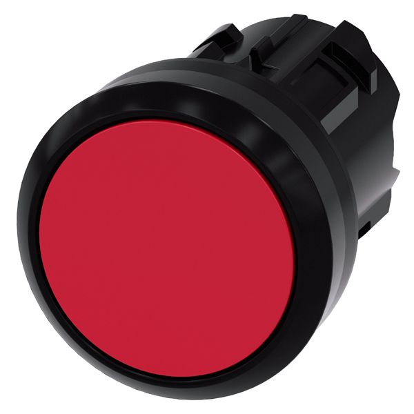 Pushbutton, 22mm, round, plastic, red, flat button, momentary contact type
