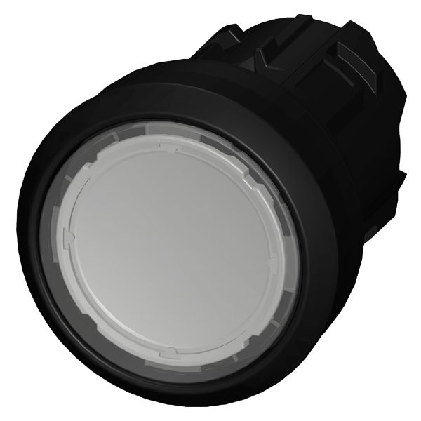 Pushbutton, 22mm, round, plastic, clear, flat button, momentary contact type
