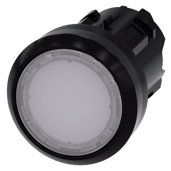 Illuminated pushbutton, 22mm, round, plastic, white, flat button, latching, push to unlatch