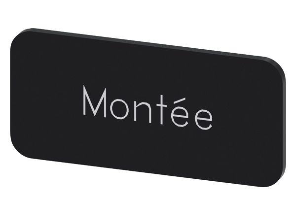 LABELING PLATE SNAP-ON OR SELF-ADHESIVE FOR LABEL HOLDER, LABEL SIZE 12.5 X 27MM, LABEL BLACK, LETTERING WHITE, WITH INSCRIPTION MONTEE