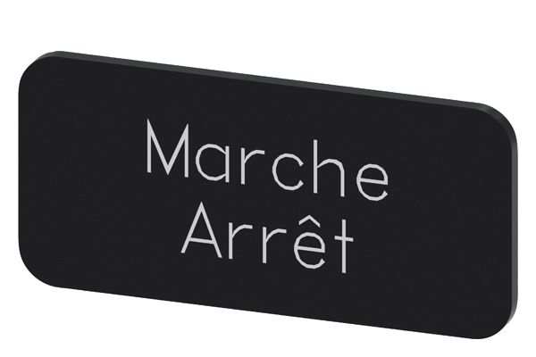 LABELING PLATE SNAP-ON OR SELF-ADHESIVE FOR LABEL HOLDER, LABEL SIZE 12.5 X 27MM, LABEL BLACK, LETTERING WHITE, WITH INSCRIPTION ARRET-MARCHE