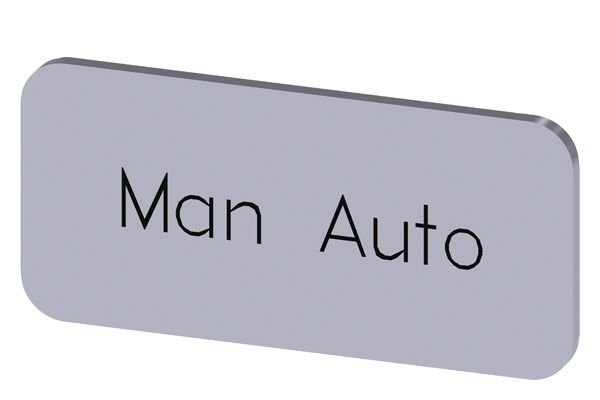 Labeling plate snap-on or self-adhesive for label holder, label size 12.5 x 27mm, label silver, lettering black, with inscription man auto