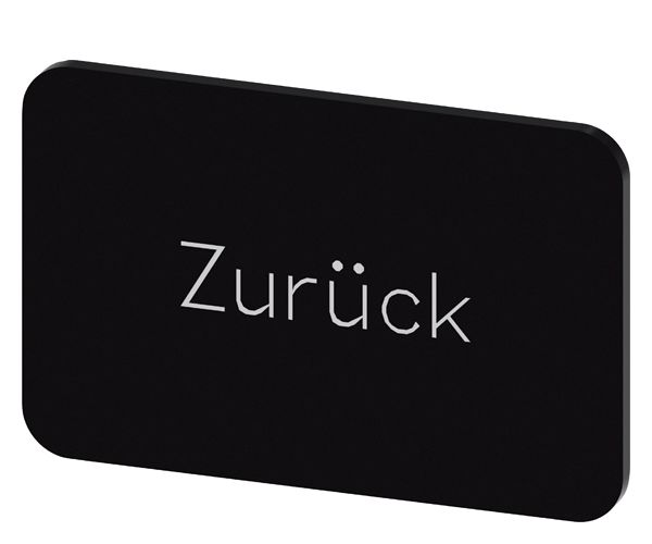 LABELING PLATE SNAP-ON OR SELF-ADHESIVE FOR LABEL HOLDER, LABEL SIZE 17.5 X 27MM, LABEL BLACK, LETTERING WHITE, WITH INSCRIPTION ZURUECK