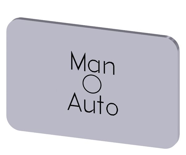 LABELING PLATE SNAP-ON OR SELF-ADHESIVE FOR LABEL HOLDER, LABEL SIZE 17.5 X 27MM, LABEL SILVER, LETTERING BLACK, WITH INSCRIPTION MAN O AUTO
