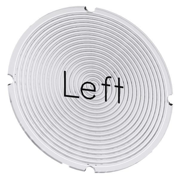 INSERT LABEL FOR ILLUMINATED PUSHBUTTON, ROUND, MILKY WITH BLACK LETTERING, WITH INSCRIPTION LEFT