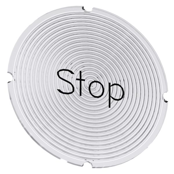 Insert label for illuminated pushbutton, round, milky with black lettering, with inscription stop