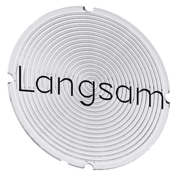 INSERT LABEL FOR ILLUMINATED PUSHBUTTON, ROUND, MILKY WITH BLACK LETTERING, WITH INSCRIPTION LANGSAM