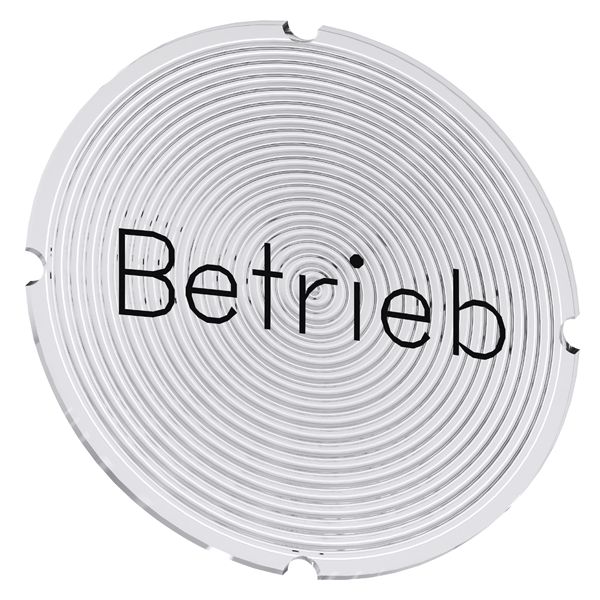 INSERT LABEL FOR ILLUMINATED PUSHBUTTON, ROUND, MILKY WITH BLACK LETTERING, WITH INSCRIPTION BETRIEB