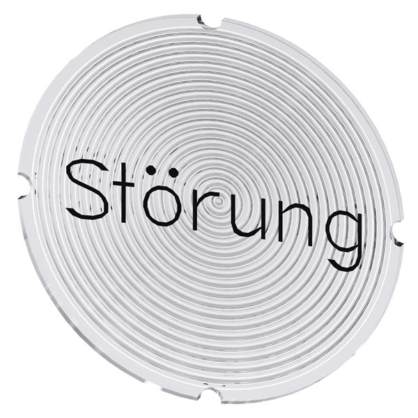 INSERT LABEL FOR ILLUMINATED PUSHBUTTON, ROUND, MILKY WITH BLACK LETTERING, WITH INSCRIPTION STOERUNG