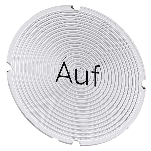 INSERT LABEL FOR ILLUMINATED PUSHBUTTON, ROUND, MILKY WITH BLACK LETTERING, WITH INSCRIPTION AUF