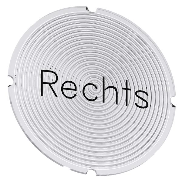 INSERT LABEL FOR ILLUMINATED PUSHBUTTON, ROUND, MILKY WITH BLACK LETTERING, WITH INSCRIPTION RECHTS