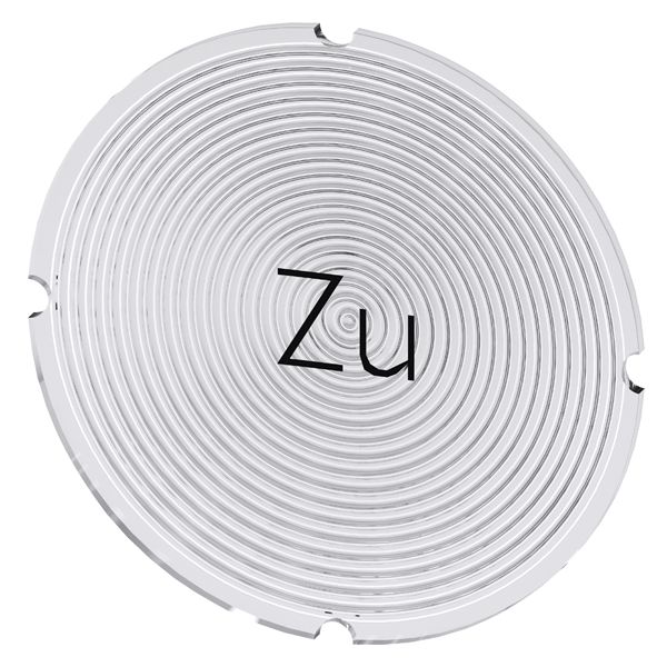 INSERT LABEL FOR ILLUMINATED PUSHBUTTON, ROUND, MILKY WITH BLACK LETTERING, WITH INSCRIPTION ZU