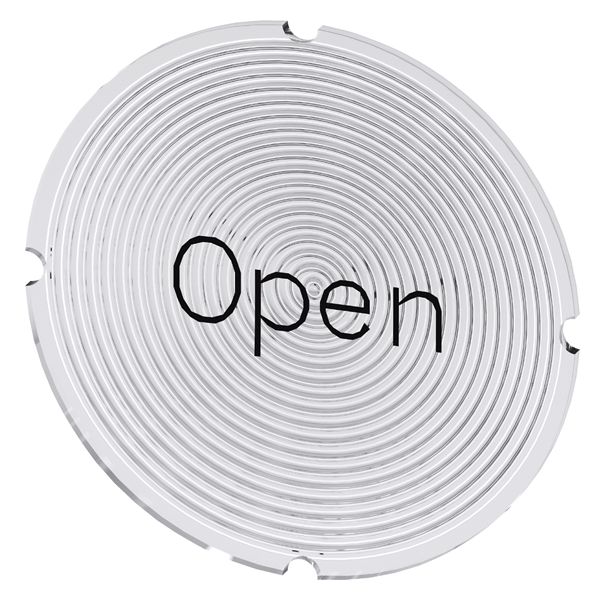 Insert label for illuminated pushbutton, round, milky with black lettering, with inscription open