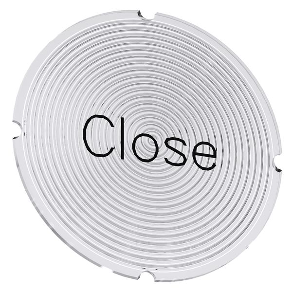 Insert label for illuminated pushbutton, round, milky with black lettering, with inscription close