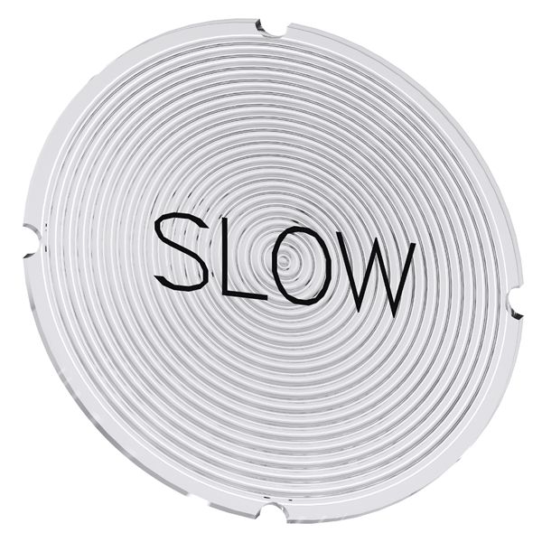 INSERT LABEL FOR ILLUMINATED PUSHBUTTON, ROUND, MILKY WITH BLACK LETTERING, WITH INSCRIPTION SLOW