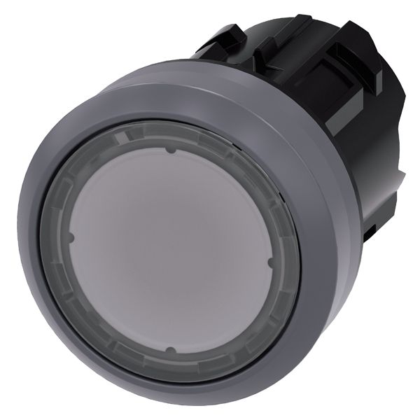 PUSHBUTTON, 22MM, ROUND, PLASTIC WITH METAL FRONT RING, CLEAR, FLAT BUTTON MOMENTARY CONTACT TYPE