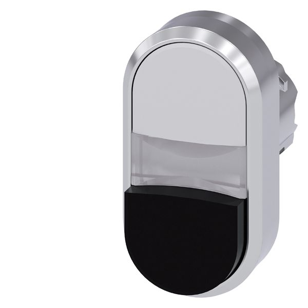 ILLUMINATED TWIN PUSHBUTTON, 22MM, ROUND, METAL, SHINY, WHITE, BLACK, FLAT AND RAISED BUTTONS