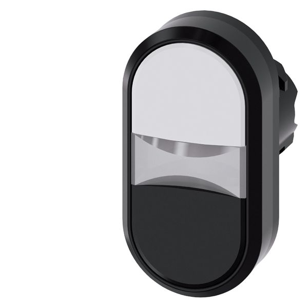 Illuminated twin pushbutton, 22mm, round, plastic, white, black, flat buttons