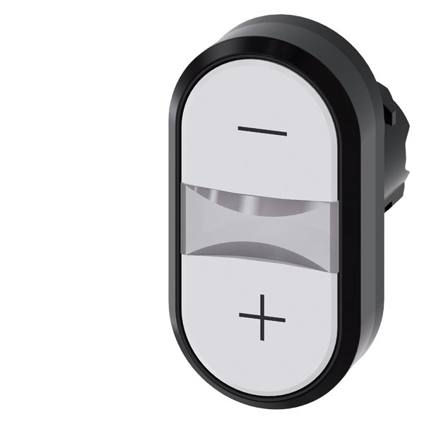 ILLUMINATED TWIN PUSHBUTTON, 22MM, ROUND, PLASTIC, WHITE -, WHITE +, FLAT BUTTONS