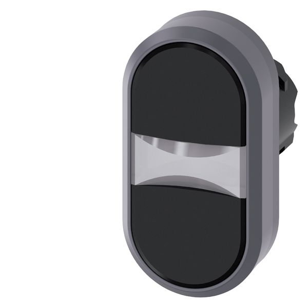 Twin pushbutton, 22mm, round, plastic with metal front ring, black, black, flatbuttons
