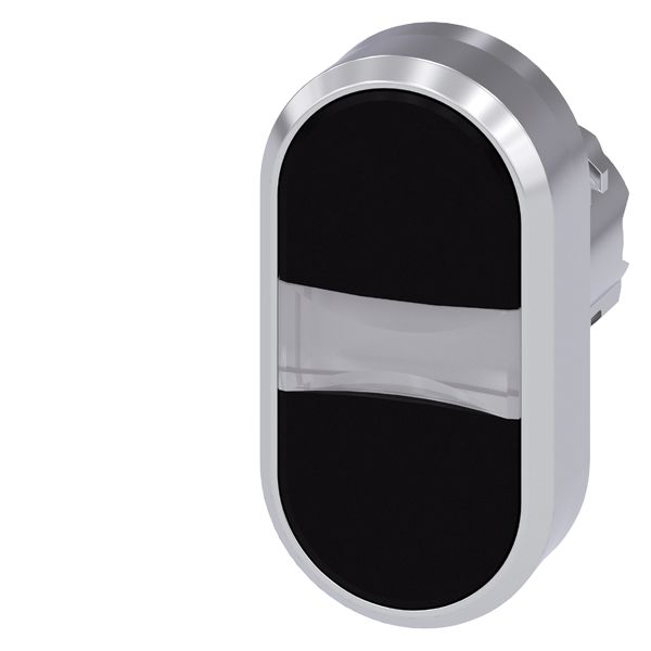 Twin pushbutton, 22mm, round, metal, shiny, black, black, flat buttons