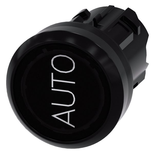 PUSHBUTTON, W. ILLUM. PUSHBUTTON ASSEMBLY, 22MM, ROUND, PLASTIC, BLACK, INSCRIP. AUTO, 90 DEG. ROTATED, FLAT BUTTON, MOMENTARY CONTACT TYPE