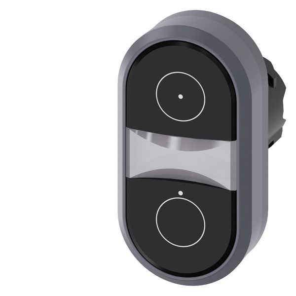TWIN PUSHBUTTON, 22MM, ROUND, PLASTIC WITH METAL FRONT RING, BLACK SYMBOL 5264 IEC 60417, BLACK SYMBOL 5264 IEC 60417, FLAT BUTTONS, HORIZONTAL INSTALLATION