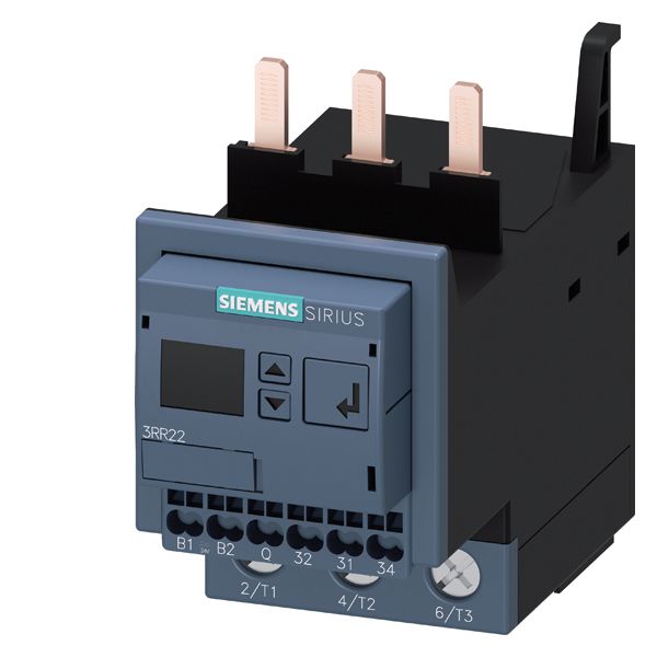 MONITORING RELAY ATTACHABLE TO CONTACTOR 3RT2. SIZE S2 STANDARD, DIGITAL ADJUSTABLE APPARENT/ACTIVE CURRENT MONIT. 8 - 80A, 20-400 HZ, 3-PHASE SUPPLY 24 V AC/DC 1 CO CONTACT, 1 SEMICOND. FOR ALARM AND WARNING MONITORING FOR CURRENT OVERSHOOT/UNDERSHOOT PHASE FAILURE, WIRE BREAK PHASE SEQUENCE FAULT CURRENT BLOCKING CURRENT WARNING AND ALARM THRESHOLDS WITH OR W/O ERROR LOG ON-DELAY 0-99 S SPURIOUS PEAK SUPPR.0-30 S BREAK AFTER FAULT 0-300 MIN SPRING-LOADED CONNECTION