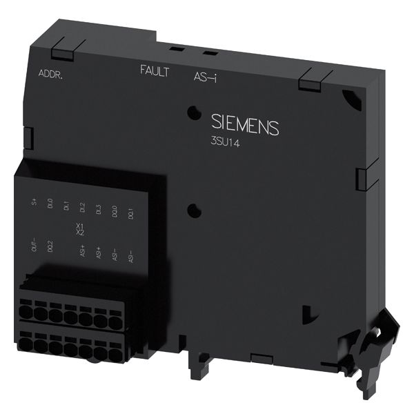 As-interface module, a/b slave, 4 inputs and 3 outputs, black, push-in + plug for input/output, for floor mounting