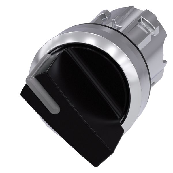 Selector switch. can be illum.. 22mm. round. metal. shiny. black. short selector switch. 2 switch positions o-i. latching. actuating angle 90 deg.. 10 30h/13 30h