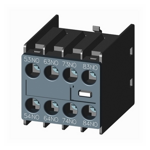 Aux.switch block,front,4NO, curr.path 1NO, 1NO, 1NO, 1NO, for contactor relays,sz s00, screw terminal 53 / 54,63 / 64,73 / 74,83 / 84