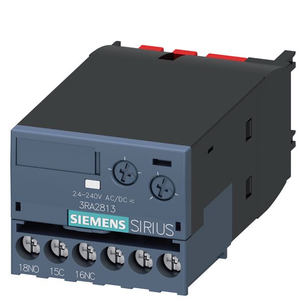 Solid-state time-delay auxiliary switch, on-delay relay 1 co contact 24...240V AC/DC time range 0.05...100s for snapping onto the front for 3rt2 contactors screw terminals