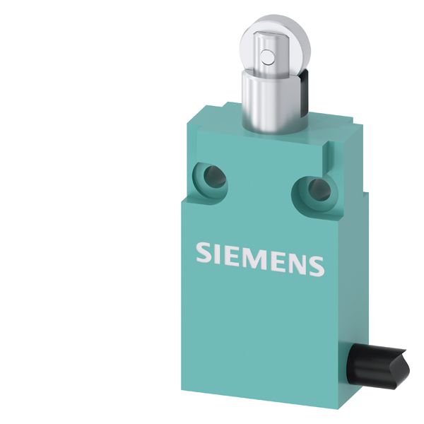 Position switch in compact design 30 mm wide with connecting cable 5 m snap-action contacts 1 no+1 nc with roller plunger
