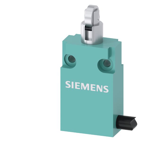 Position switch in compact design 30 mm wide with connection cable 2 m Snap-action contacts 1 NO+1 NC with roller plunger, plunger rotated by 90 Special customer version